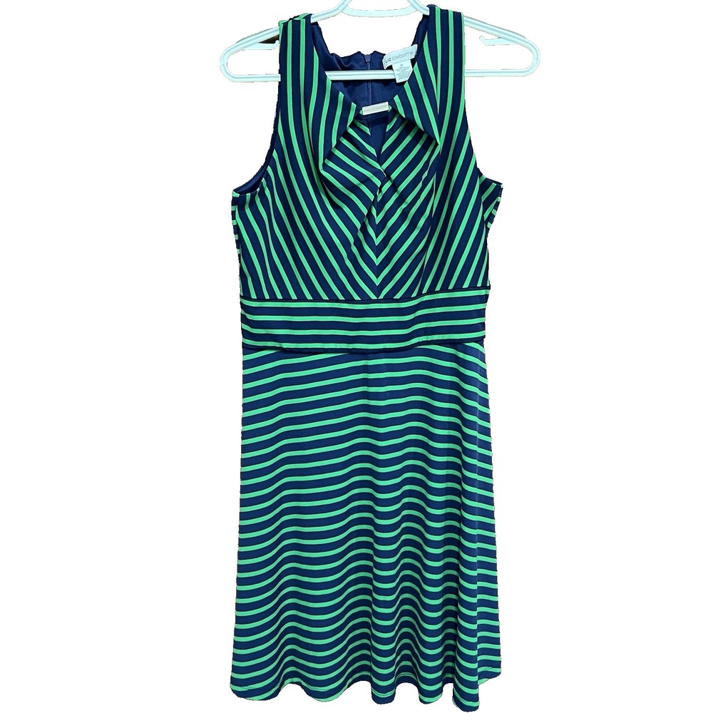 Liz Claiborne Striped Fit & Flare Dress Sleeveless Career Casual Size 10